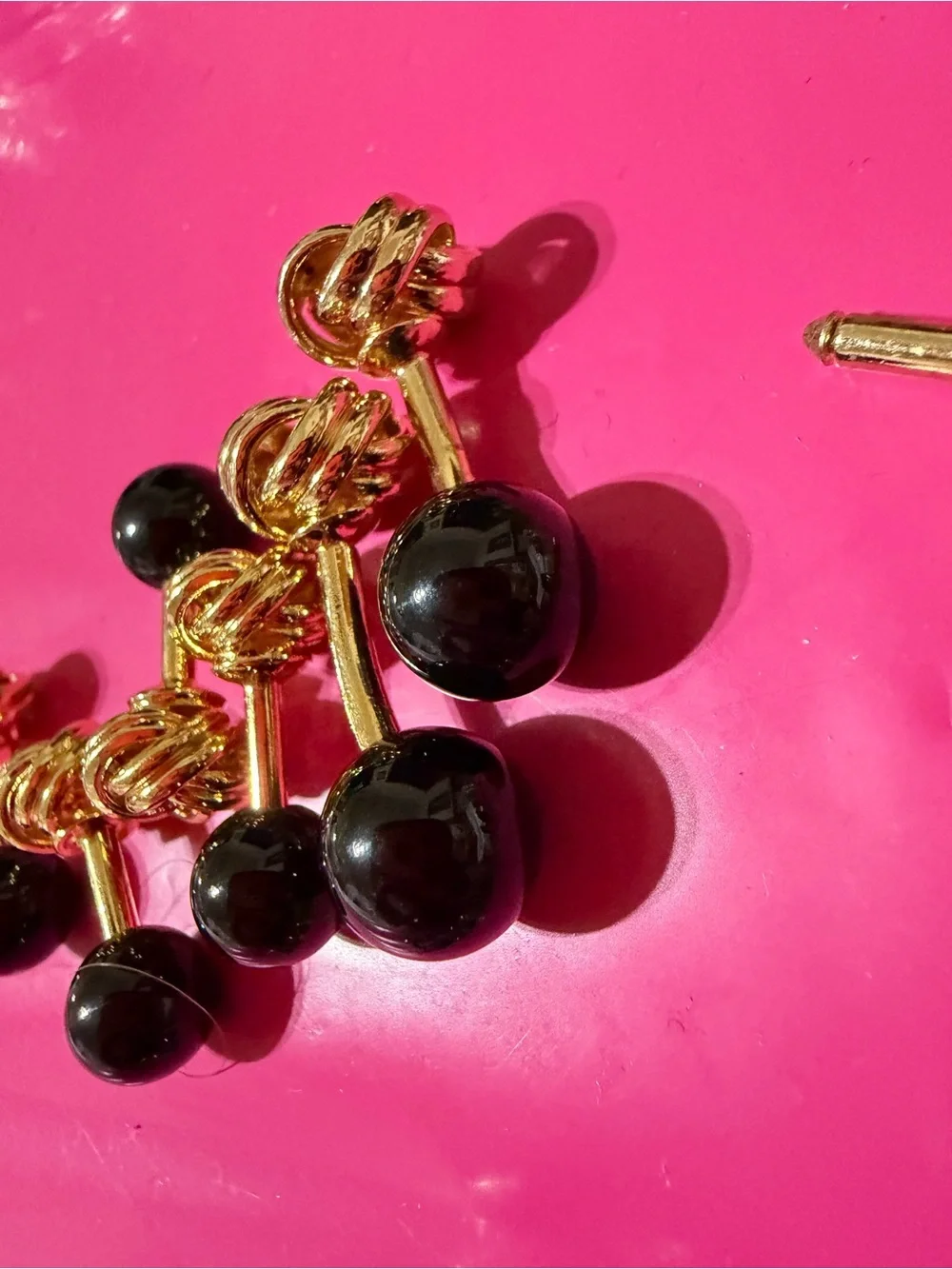 3 Sets (Lg & 2 Sm) Gold Tone Love Knot/Black Onyx Ball Cuff Links Saks Fifth Ave